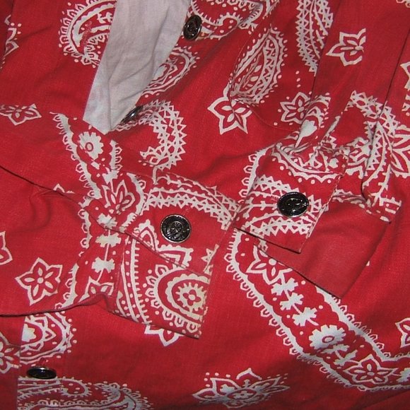 Ivy Wear Vintage 70 Red White Denim Western Horseshoe Buttons 100% Cotton Small. - Picture 8 of 11